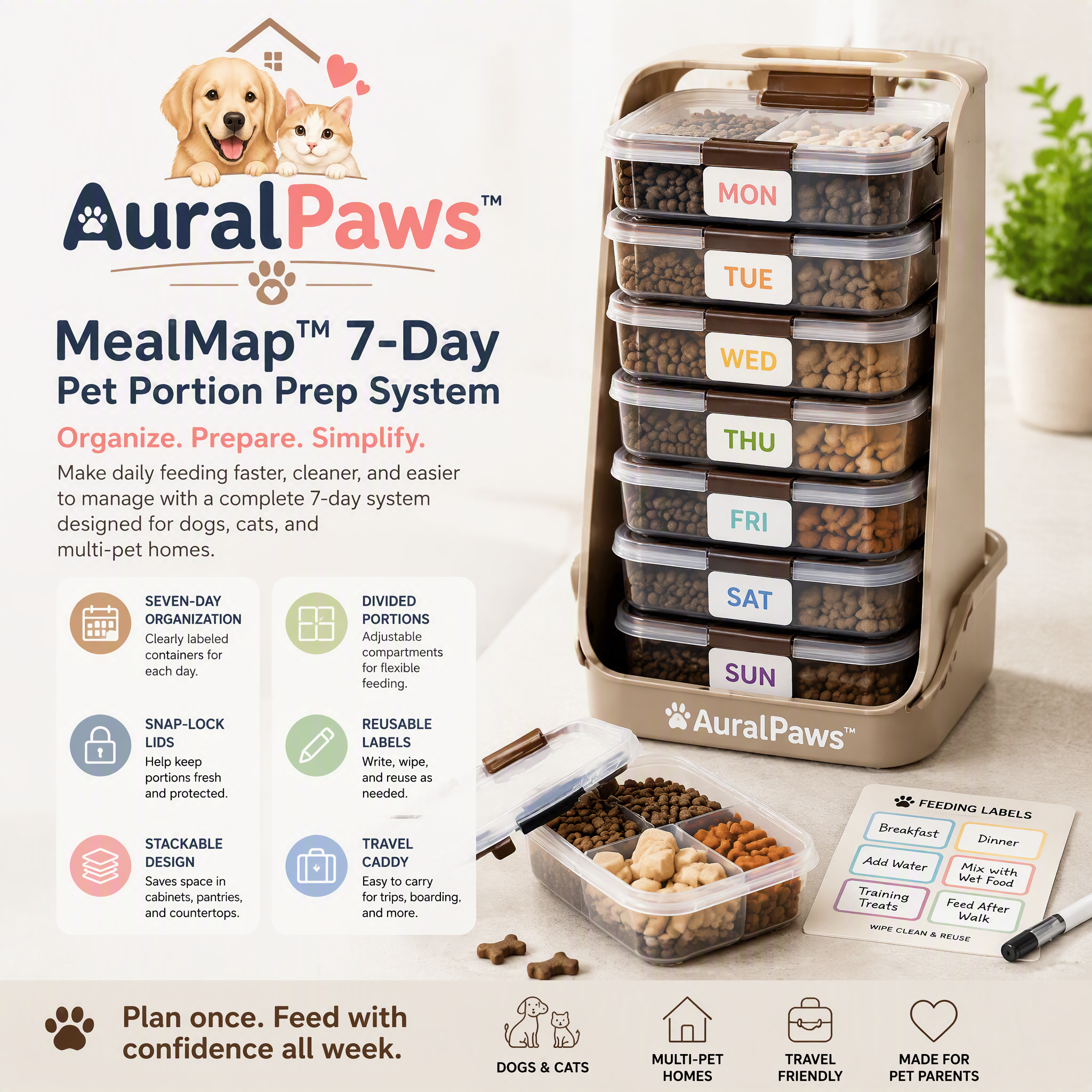 𝑨𝒖𝒓𝒂𝒍𝑷𝒂𝒘𝒔™ MealMap 7-Day Pet Portion Prep System