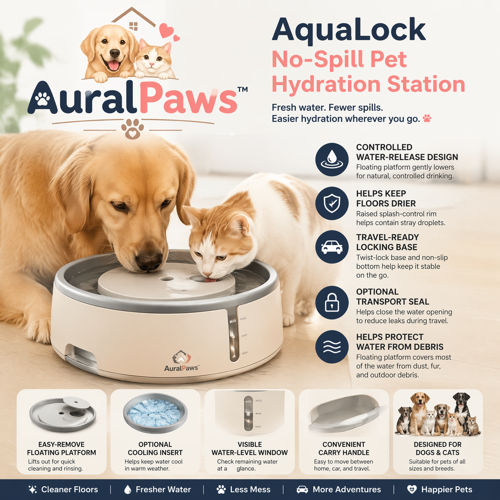 𝑨𝒖𝒓𝒂𝒍𝑷𝒂𝒘𝒔™ AquaLock No-Spill Pet Hydration Station