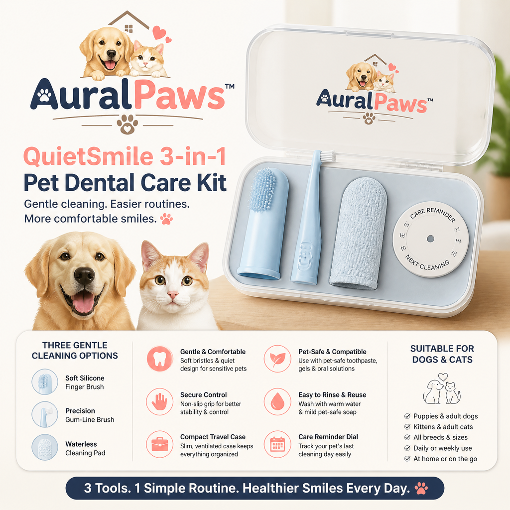 𝑨𝒖𝒓𝒂𝒍𝑷𝒂𝒘𝒔™ QuietSmile 3-in-1 Pet Dental Care Kit