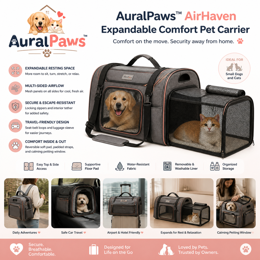 𝑨𝒖𝒓𝒂𝒍𝑷𝒂𝒘𝒔™ AirHaven Expandable Comfort Pet Carrier