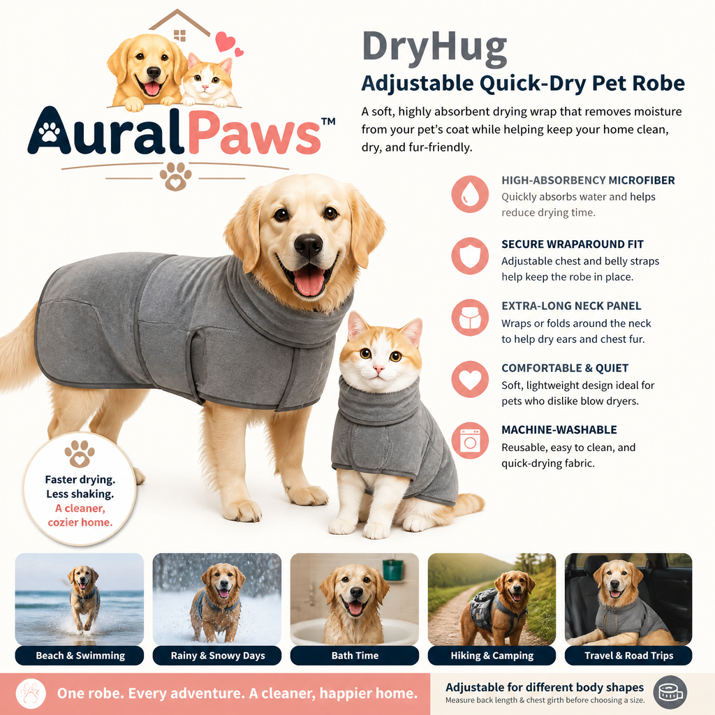 𝑨𝒖𝒓𝒂𝒍𝑷𝒂𝒘𝒔™ DryHug Adjustable Quick-Dry Pet Robe